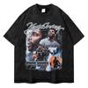Retrô Americano Basketball Star Summer Heavy Print T-shirt de manga curta Loose Lavável Old Fashionable Brand Homens de meia manga T-shirt