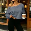 Amazon Europeo y Americano Otoño 2026 Nuevo Color Sólido Ojales Metálicos Cómodo Casual Camiseta de Hombros Caídos para Mujer