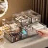 Caja de almacenamiento de cosméticos de acrílico transparente, organizador de escritorio a prueba de polvo para cuidado de la piel, organizador de tocador tipo cajón de gran capacidad