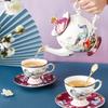 Juego de taza y platillo de café de porcelana de hueso de alta gama exquisito al por mayor, traje de juego de té de la tarde de moda nacional creativa de lujo ligero, logotipo personalizable