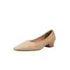 Sapatos de Couro de Ovelha com Cano Baixo para Mulheres, Sapatos de Salto Médio, Novidades da Primavera, Estilo Coreano Simples com Bico Quadrado, Sapatos de Salto Grosso de Couro Genuíno para Mulheres