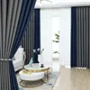 Tela de Cortina Opaca Total de Lino Doble Cara Nuevo Estilo Chino Insonorizada Sala de Estar Dormitorio Color Sólido Empalme Algodón y Lino Cortinas Terminadas