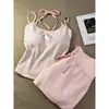 Estilo doce e sedutor, conjunto de pijama camisola rosa com bojo, novo conjunto de short e blusa para casa verão 2026, pode ser usado fora