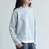 Otoño Nuevo Diseño de Moda Algodón Peinado Recto Look Adelgazante Empalme de Color Puro Falso Dos Piezas Cuello Redondo Manga Larga Sudadera Top para Mujer