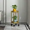 Soporte de Flores de Hierro Forjado de Lujo Ligero de Pie para Sala de Estar Móvil de Múltiples Niveles para Balcón Estante de Exhibición de Macetas de Rábano Verde para Interiores