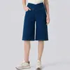 Shorts de mezclilla de punto de alta elasticidad para mujer, nuevo estilo de verano, tiro alto, adelgazantes, pierna ancha, casual, versátiles, pantalones elásticos de longitud media