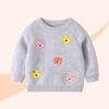 Suéter Infantil de Color Sólido con Cabeza de Oso Bordada, Nuevo en Otoño e Invierno, Chaqueta de Punto Infantil, Suéter de Manga Larga de Hilo de Algodón para Niñas