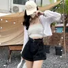 Jeans de estilo Hong Kong con dobladillo enrollado para mujer, cintura alta, pierna recta holgada, pantalones cortos adelgazantes, primavera y verano, tendencia INS, pantalones cortos ajustados, pantalones de pierna ancha