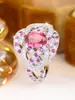 Anillo Ovalado Hueco Vintage de Circonita Rosa, Anillo Ancho de Circonita Color-Block Full Diamond Estilo Palacio
