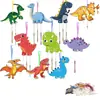 Juego de campanas de viento de dinosaurio para niños, campanas de viento de dinosaurio DIY de madera pintada, manualidades en madera adecuadas para decoración del hogar