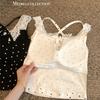 Nuevo Estilo Estilo Pure Lust Encaje Tirante Pequeño Chaleco de Verano para Mujer con Almohadillas para el Busto y Lunares, Ajuste Ceñido y Hermoso Envoltorio Trasero y de Pecho