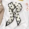 Bufanda de seda de primavera, regalo para mujer, bufanda de seda con cinta biselada estilo coreano, bufanda larga y estrecha, bufanda de seda de imitación.