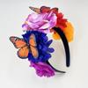 Novo mexicano nupcial férias cabelo banda simulação rosa borboleta grinalda cabeça fivela halloween maquiagem headwear