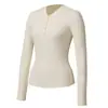 Camiseta para Mujer, Manga Larga, Ceñida a la Cintura, Camisa Henley Adelgazante, Top Deportivo con Botones, Casual Fitness, Hombro Normal Ropa de Yoga, Secado Rápido