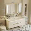 Gabinete de baño con lavabo integrado de piedra chapado en oro de lujo ligero estilo italiano, juego de tocador para baño
