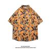 Camisa de Verão 2025 Flor de Praia Desenho Animado Tendência Manga Curta Estilo Hong Kong de Alta Qualidade Flor Retro Camisa Masculina