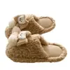 Pantufas Fofas de Desenho Animado com Laço Urso Branco Peludo para Mulheres 2026 Outono e Inverno Versáteis Leves Macias Quentes Pantufas de Algodão