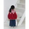 Nuevo abrigo de cuadros patchwork estilo coreano para niñas con cuello azul marino, chaqueta infantil linda y a la moda para primavera/otoño