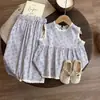 Conjunto de Vestido de Verão para Meninas Estilo Ocidental 2025 Novo Estilo Mori Roupas Infantis para Meninas Calças de Perna Larga para Bebês Conjunto de Duas Peças