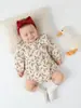 Roupas de Bebê para Meninas Pequenas, Estação Primavera, Macacão de Manga Longa 100% Algodão com Gola Alta, Estampa Floral Pequena, Estilo Coreano, Macacão de Bebê Menina