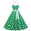 C Barbie Série Rosa Verão Roupas Femininas Década de 1950 Vintage Vestido Hepburn Decote Halter Estampa Laço na Cintura Saia Ampla Grande
