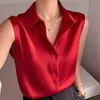Camisa Branca de Cetim com Gola Polo Sem Mangas para Mulheres, Estilo Francês Suave, Nova para o Verão, Versátil, Casual, Elegante