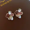 Brincos de Cristal Diamante Pérolas de Arroz Flor Prata Agulha Transfronteiriços Femininos Nicho Vintage Elegantes Brincos de Luxo Leve Brincos de Ponta