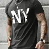 Camiseta Deportiva Casual Suelta de Verano para Hombre Tallas Grandes con Estampado de Letras Ny Cuello Redondo Manga Corta