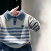 Suéter Rayado para Niños y Niñas Otoño e Invierno Bebé Elegante Bloque de Color Tejido Cuello Polo para Niños Pequeños