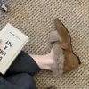 Zapatos Retro de Plataforma Peludos con Hebilla Metálica, Forrados para Calidez, Nuevo Estilo Otoño/Invierno para Mujer, Zapatos Mary Jane Ligeros y Delicados