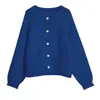 Chaqueta Suéter Cardigan Azul Klein para Mujer Otoño e Invierno Nuevo Estilo Coreano Estilo Perezoso Top de Punto Suave de Alta Gama