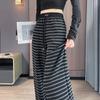 2559 Nuevos Pantalones Casuales de Punto Rayados Versátiles de Otoño e Invierno para Mujer, Rectos Holgados de Cintura Alta Adelgazantes de Largo Completo