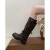 Botas de Cano Médio com Salto Grosso Retrô de Nicho, Botas de Cowboy Ocidental, Botas de Cavaleiro, Botas de Início de Outono, Botas Femininas Francesas