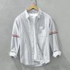 Camisa Listrada Artística 100% Algodão Masculina Manga Longa Jovem Casual Versátil Japonesa Alto Padrão Camisa Jaqueta Fábrica Cabelo