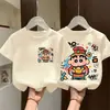 Camiseta de Algodón Puro Manga Corta Unisex Tallas Mediana y Grande para Niños Camiseta de Algodón Puro Holgada de Media Manga Camiseta Base con Estampado de Dibujos Animados para Niños de Verano