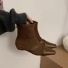 Botas de Moda Cuadradas de Gamuza con Retazos Estilo Coreano para Mujer 2026 Otoño/Invierno Nuevo Estilo Elegantes Adelgazantes Botines con Cremallera Trasera para Mujer