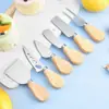 Kit de herramientas para pastel de pizza de queso transfronterizo, cuchillo, tenedor, pala, espátula para mantequilla, mango de madera, cuchillo de queso de acero inoxidable