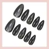 24 Peças de Unhas Postiças Pretas Gato de Olho Formato Amêndoa, Simples e Estilosas, Pontas de Unha Removíveis, Pontas de Unha Postiça Quentes e Vendidas Transfronteiriças