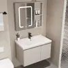 Set de gabinete para lavabo de baño estilo crema para espacios pequeños, lavabo cerámico integrado para uso doméstico