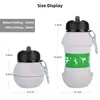 Botella de Agua Plegable - Botella Plegable de Silicona con Forma de Bola de 550ml, Grado Alimenticio, Boca Ancha con Gancho Mosquetón - Botella de Agua Deportiva Esférica Portátil para Niños, Exteriores, Camping, Gimnasio, Viajes