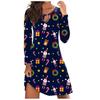 Vestido Casual de Manga Larga con Cuello Redondo para Mujer de Navidad Europeo y Americano 2021 Transfronterizo Otoño e Invierno Estampado Digital Navideño Ropa de Mujer
