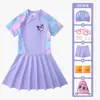 Traje de baño para niños listo para enviar transfronterizo, set de 7 piezas para niñas, traje de baño de dos piezas para niñas, protector solar para nadar en aguas termales