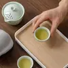 Conjunto de Chá de Viagem Forno Ru Cerâmica Simples Copo Rápido Portátil Conjunto para Beber Chá ao Ar Livre para Camping com Um Bule e Três Copos