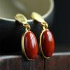S925 prata banhado a ouro antigo sul vermelho brincos incrustados natural jade hetian design simples brincos brincos