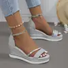Sandalias de plataforma con suela gruesa, talla grande, peep-toe, cuña, para playa, para mujer, nuevo verano 2024, sandalias romanas transfronterizas europeas y americanas