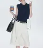 Conjunto Estilo M1U/Estilo College Colete Tricotado Sem Manga Gola Polo para Mulheres Verão Retro Versátil Top