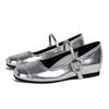 7221 Huidong Yixinda Bico Redondo Quadrado Boca Baixa Prata Sapatos Pequenos de Couro Sola Reta Aumento Sola Macia Mary Jane Sapatos Solteiros para Mulheres