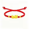Pulsera ajustable tejida con hilo rojo Pixiu de oro puro 999, pulsera de la fortuna dorada para hombres y mujeres, auspiciosa para el año de nacimiento, venta al por mayor