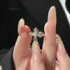 Anillo Cruzado de Lujo Ligero Francés para Mujer, Diseño de Nicho Personalizado, Anillo Ajustable, Joyería de Mano Versátil con Circonita para Trabajo Pesado