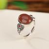 Anillo de plata de ley Yilu S925 con diseño de fideos de huevo de la suerte, estilo retro, envejecido, color rojo del sur, simple y elegante, de plata viva.
